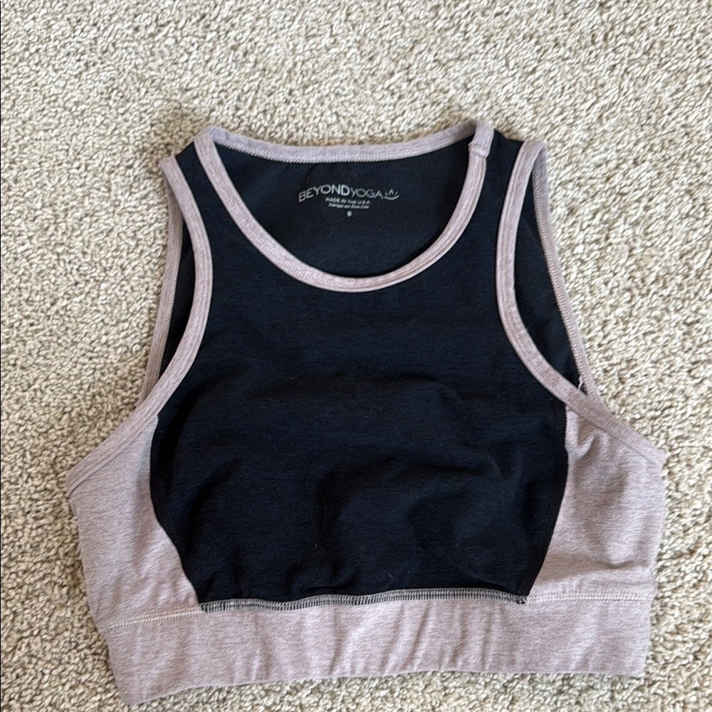 Beyond Yoga Black and Pink Fitted Crop Tank Top